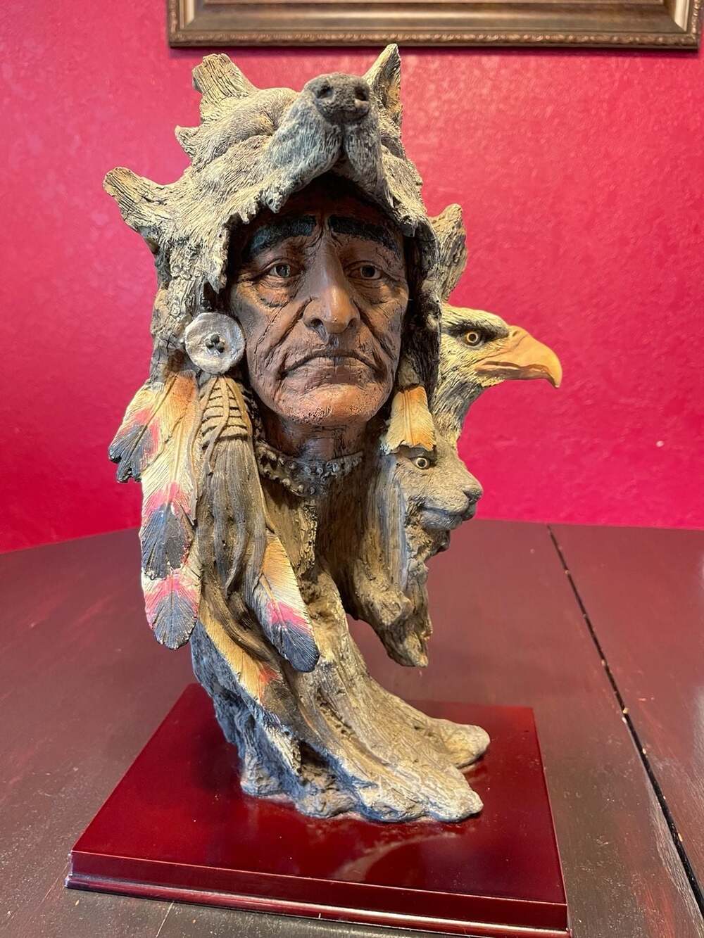 Signed Limited Edition Native American Warrior Wolf Chief Bust Large Collectible